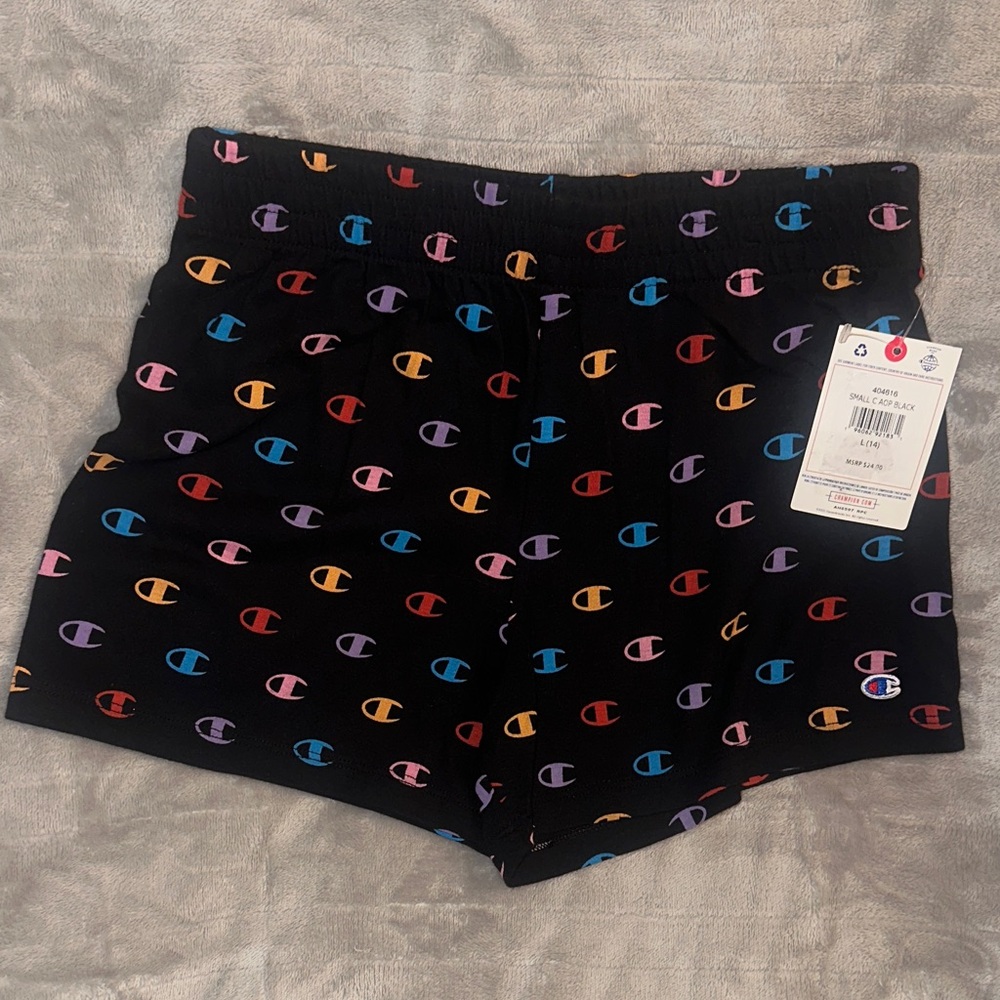 Champion Girl’s Black Multicolor Logo Shorts